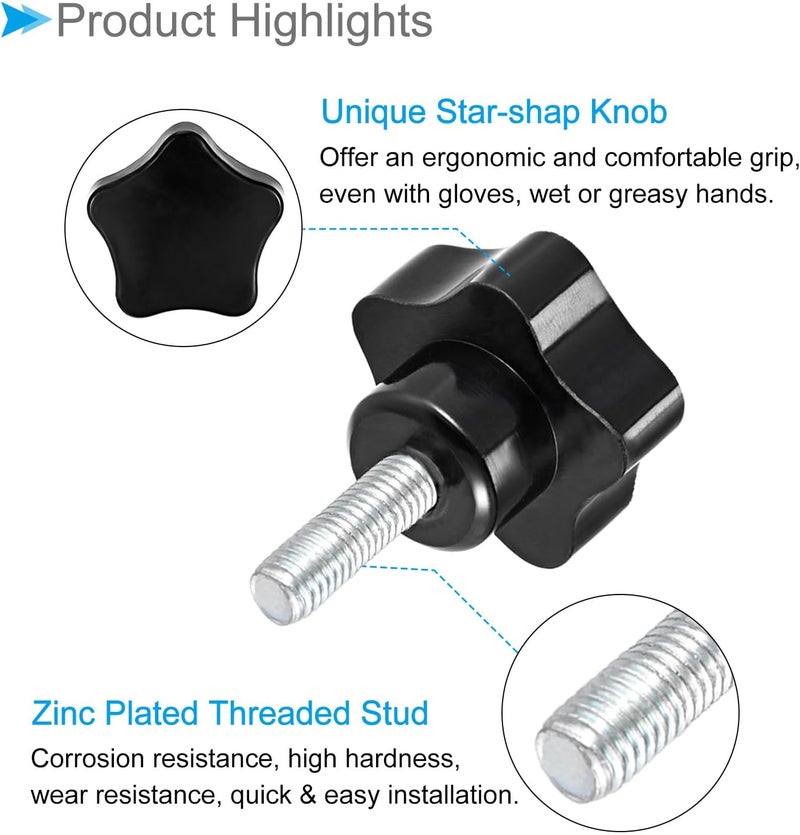 CoCud Star Clamping Knobs, M8 x 15mm Male Thread 39mm Head, Plastic Thumb Screw Grip Hand Knobs Threaded Bolt Black - (Applications: for Lathe Machinery), 2-Pieces - Image 4